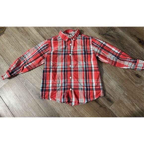 Gymboree Boys Size 5/6 Red Blue White Plaid Button-Up Shirt VGUC - Picture 1 of 3